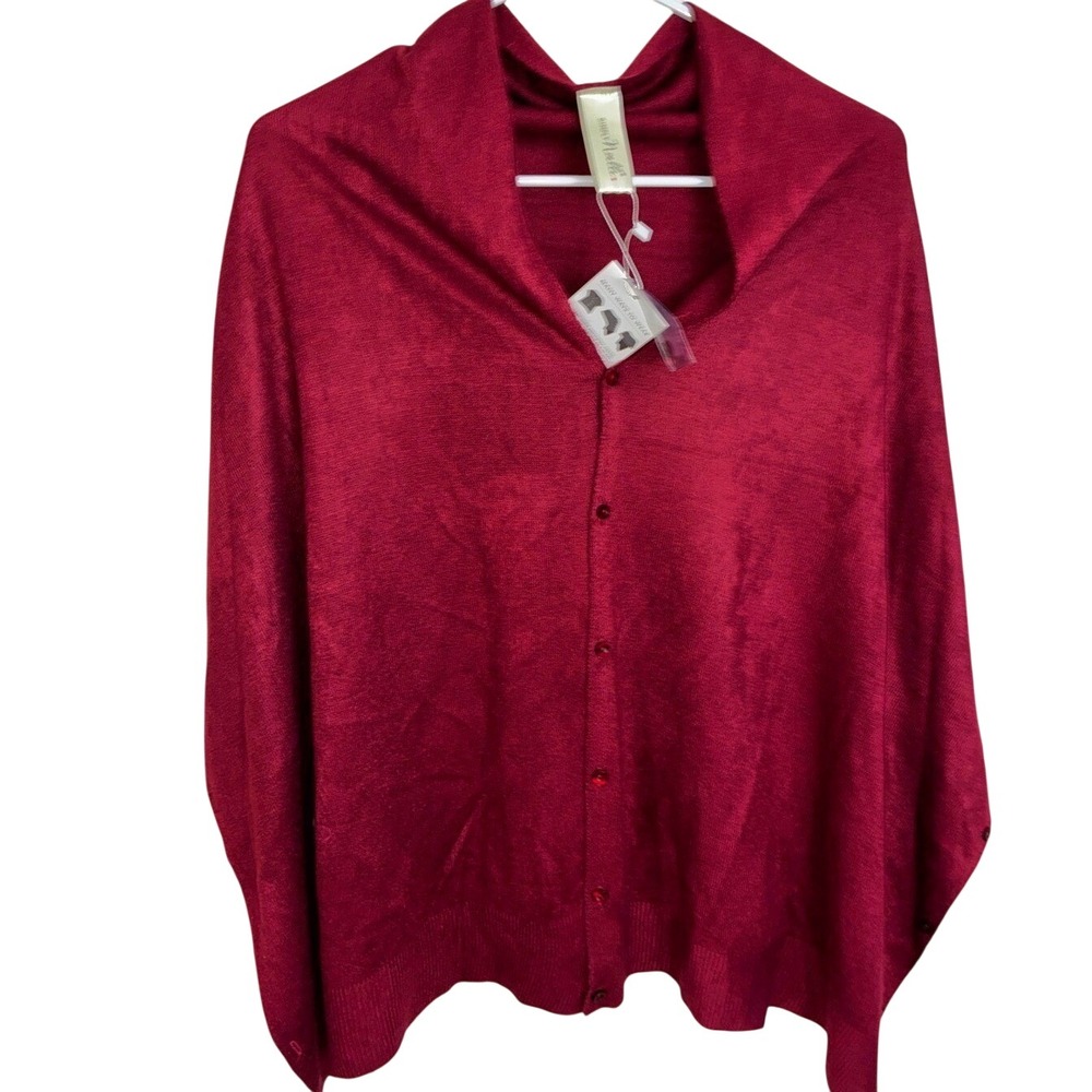 Simply Noelle Button Wrap Women OS Burgundy Multi-Way Knit Poncho Scarf Shawl